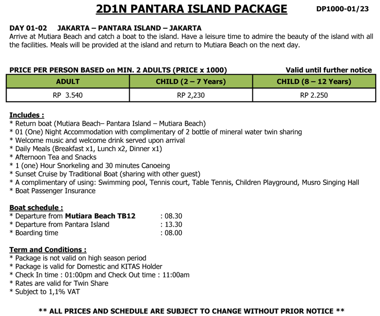 2D1N PANTARA ISLAND PACKAGER